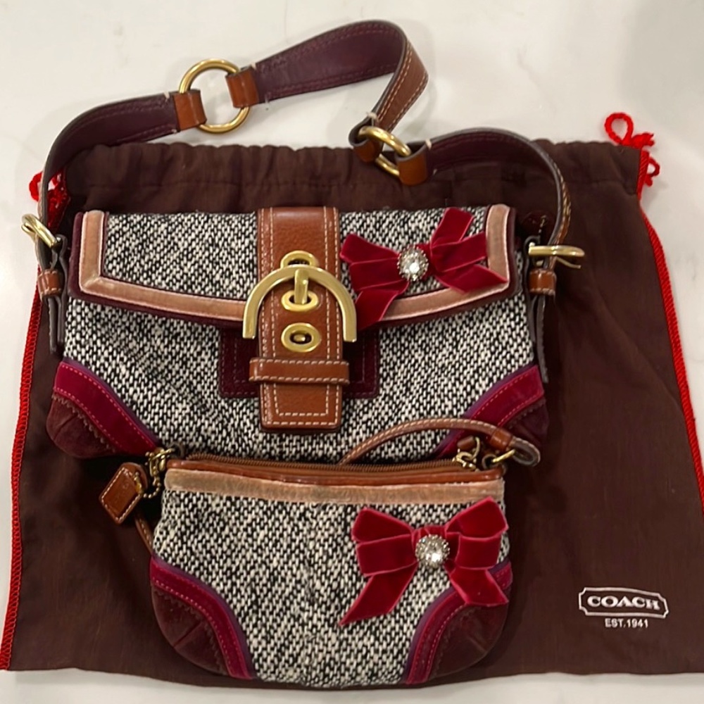 Vintage Coach Soho Tweed Purse & Wristlet